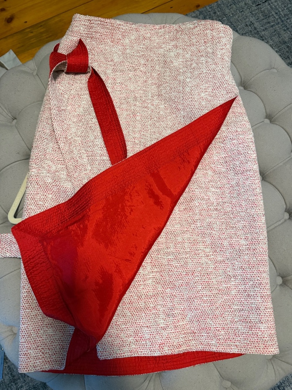 ANN MASHBURN Pink Tweed Pencil Skirt with Red Waist Tie - Picture 3 of 4